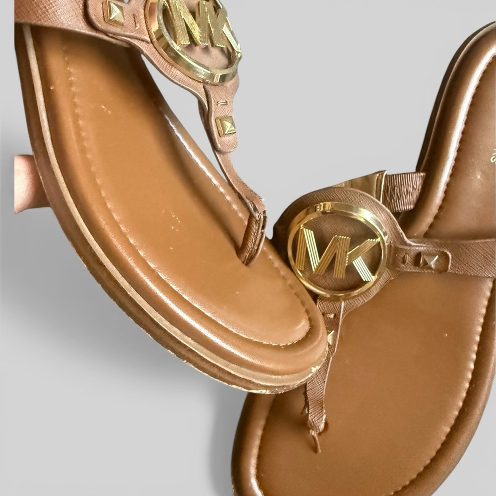 Michael Michael Kors Aubrey Logo T-strap Sandal Brown Size 7.5 - Picture 11 of 14